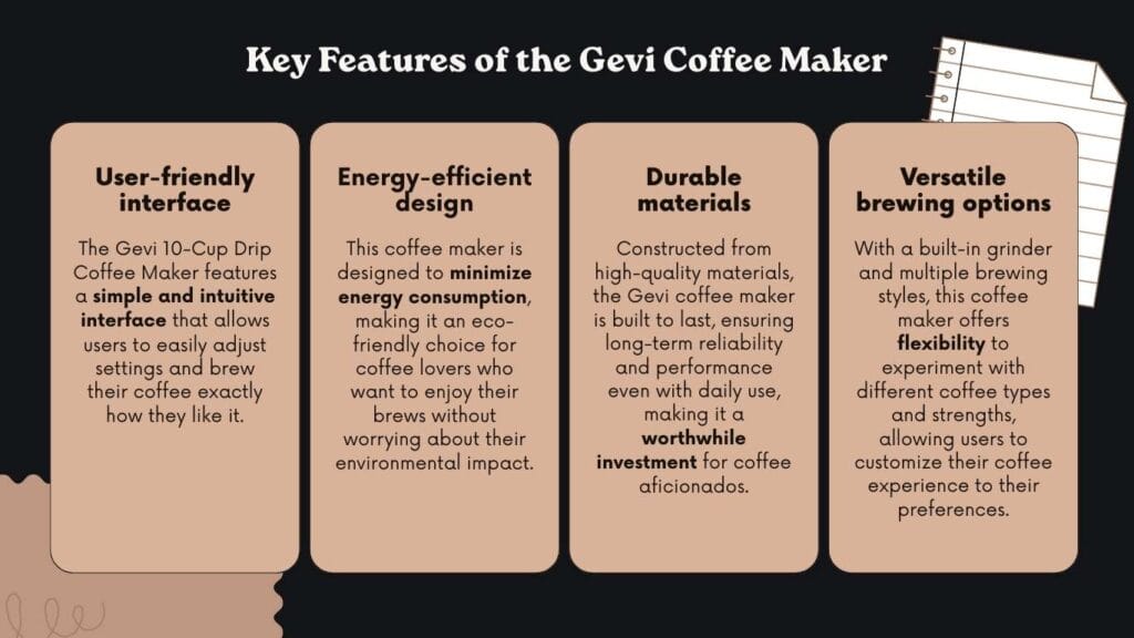 Gevi 10-Cup Drip Coffee Maker key features