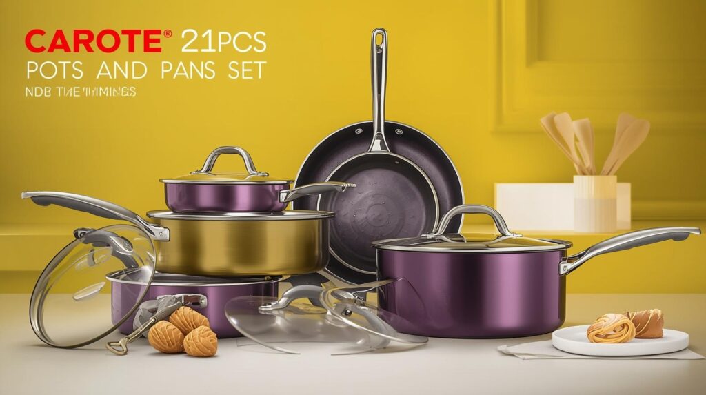CAROTE 21pcs Pots and Pans Set, Nonstick Cookware Set Detachable Handle, Induction Kitchen Cookware Sets Non Stick with Removable Handle
