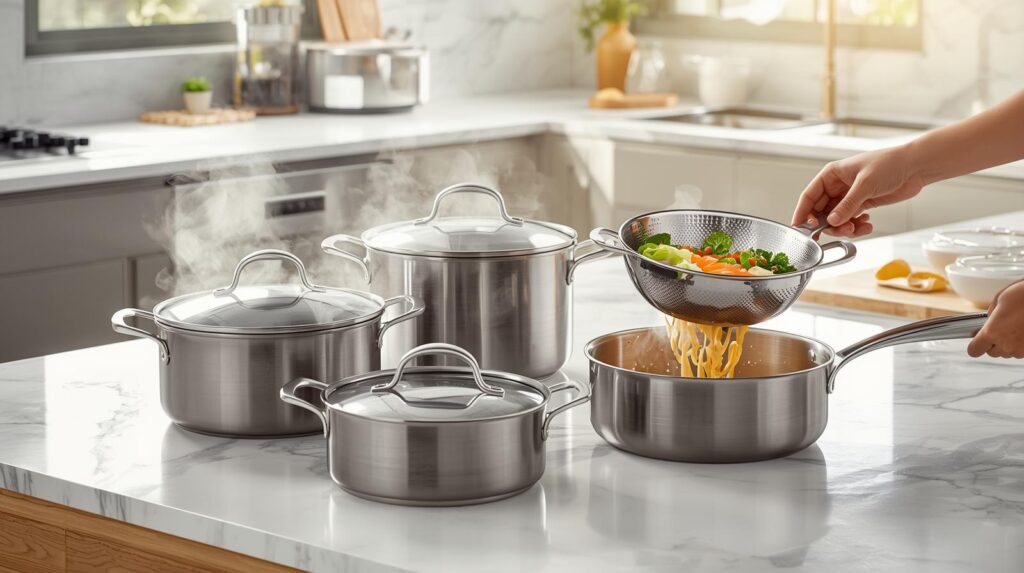 cookware with strainer lids