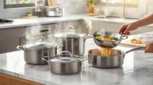 cookware with strainer lids