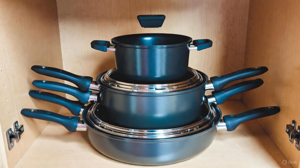 stackable cookware with detachable handles